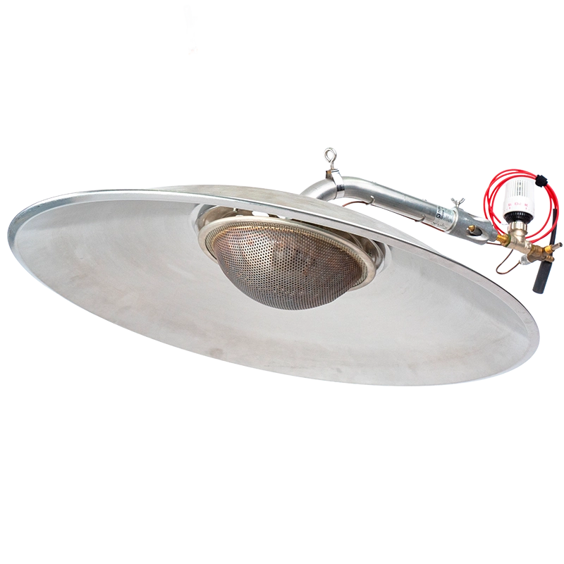 Campânula Globa 10 Pleyades para aquecimento avícola, utilizada no controle térmico de aviários e criação de aves.