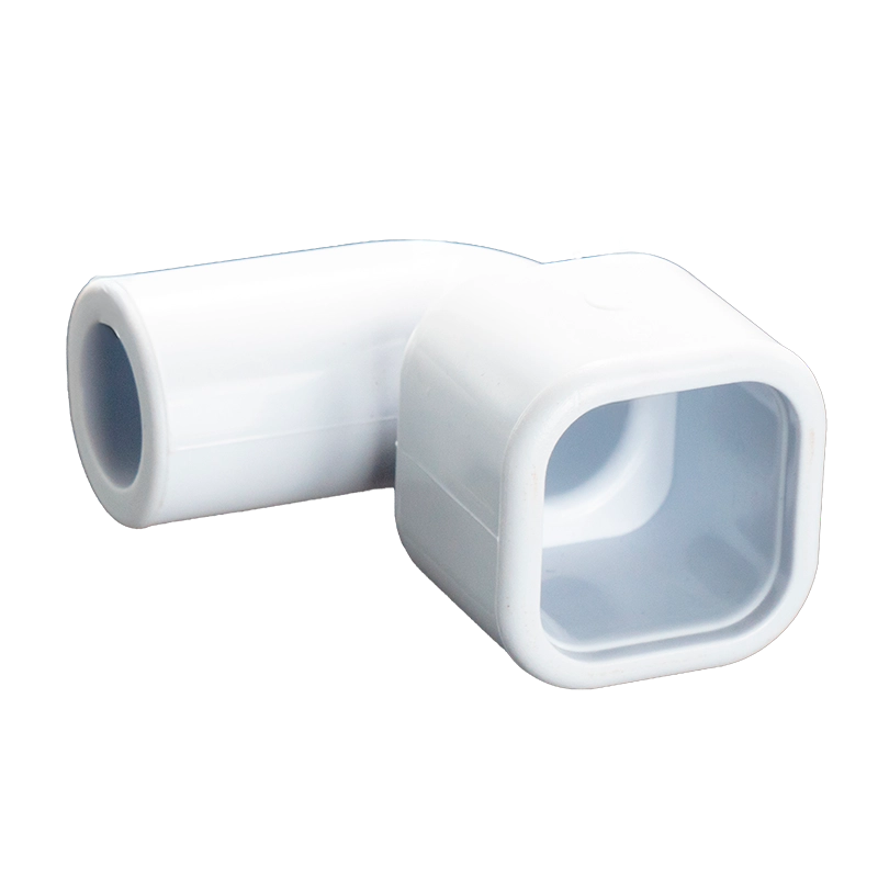 Cotovelo quadrado para redondo Pleyades utilizado em sistemas de hidratação avícola para conexão e mudança de direção da linha de água.