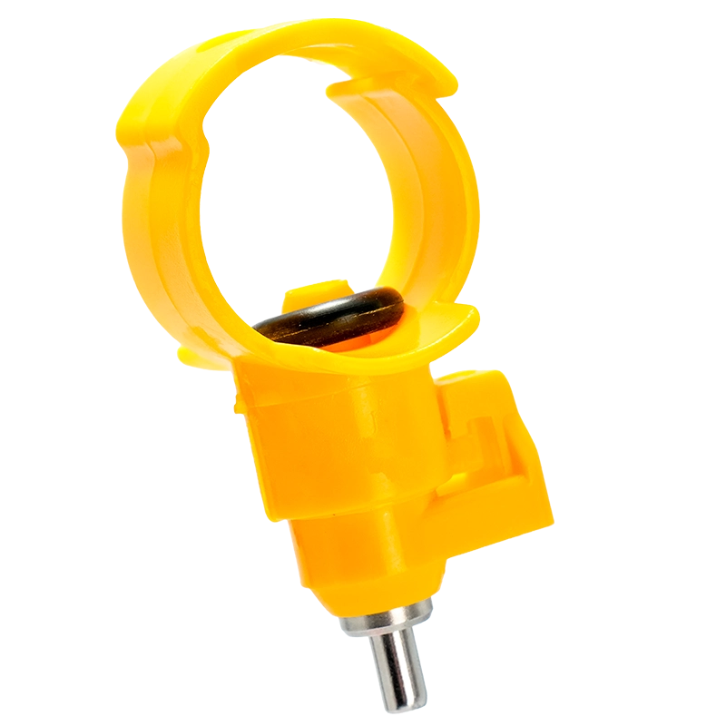 Nipple PL acoplável para tubo redondo Pleyades utilizado em sistemas automáticos de hidratação avícola.